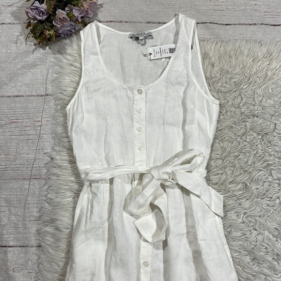 NWT Michael Stars Linen Lulu Button Down Midi Dress in White - Picture 7 of 12